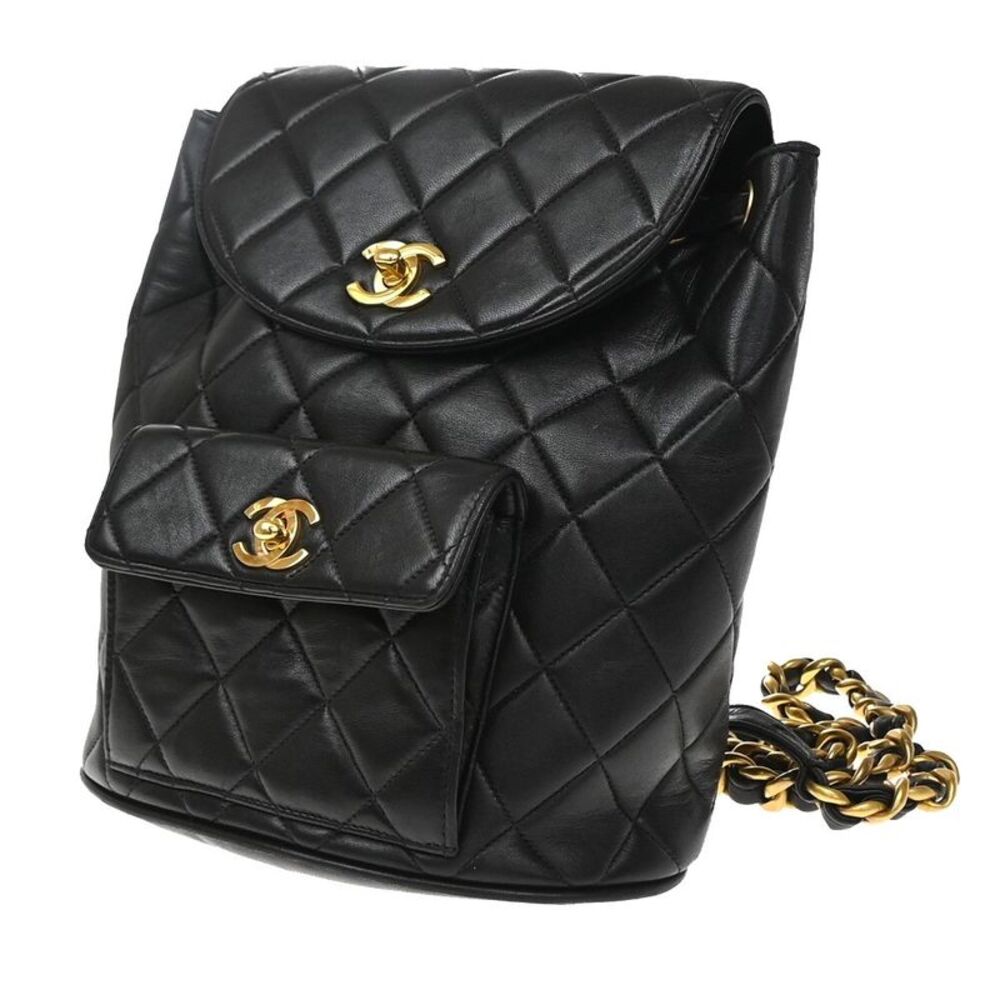 Chanel Vintage Cc Pocket Quilted Lambskin Black Leather Backpack Bag